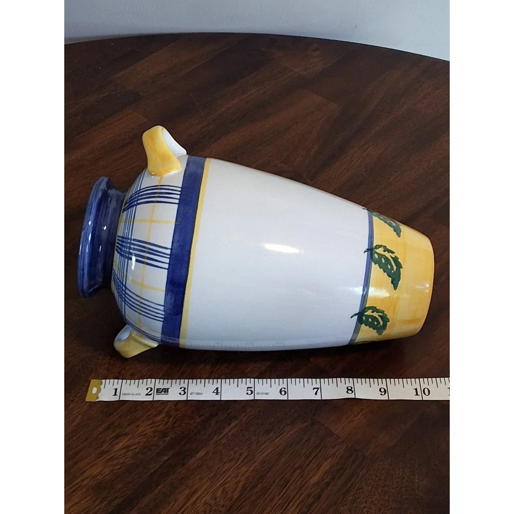 Vintage Ceramic Vase Blue Yellow 3D Lemon 10.5